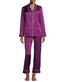 Olivia Von Halle Coco Mulberry Long Silk Pajama Set   at Neiman Marcus